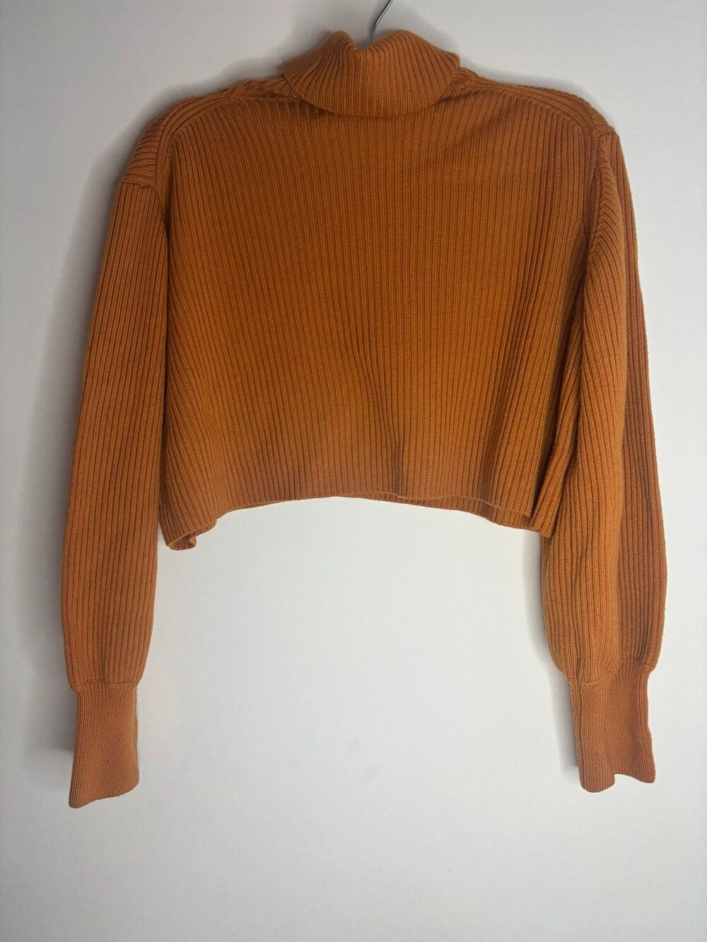 Wilfred 100% Merino Wool Mustard Ribbed Turtleneck Crop Sweater Size XS